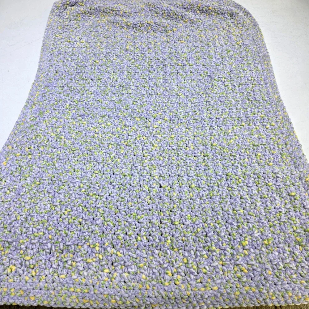 Handmade Crochet Baby Blanket 36x48 Purple Yellow Green Soft Throw Boho Nursery